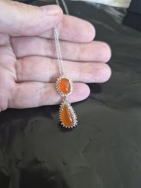 3/30 Orange Agate Drop Pendant Necklace - Women Jewelry